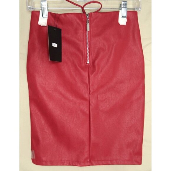NWT Edge Street Red Faux Leather Mini Skirt Zippers Lace Up Vegan Women's XS - Picture 4 of 8